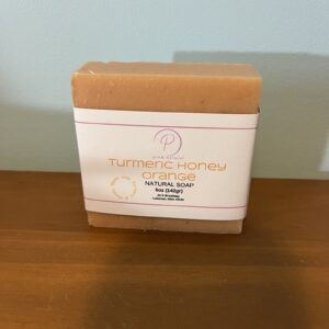 Turmeric honey orange natural soap bar.